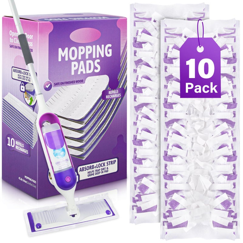 EHADOO Disposable Mop Pads Refills for Swiffer Powermop: 10 Pcs Wet Dry Pad for Multi-Surface Floor Cleaning - Mopping Replacement for Tile Hardwood - Sweeping Cloths for Home Kichen - Image 1